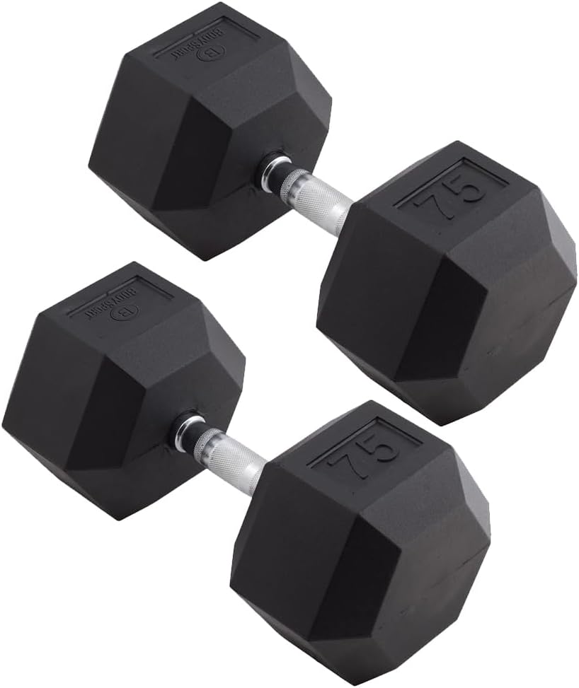 Body Sport Rubber Encased Hex Dumbbell Weight, Pair – Dumbbells for Exercises – Strength Training Equipment – Home Gym Accessories – Weight Training