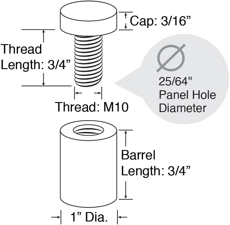 Sign Standoff 1' Diameter x 3/4' Barrel Length Black Aluminum Eco Series Easy Fasten Standoff Pack of 20 by Outwater