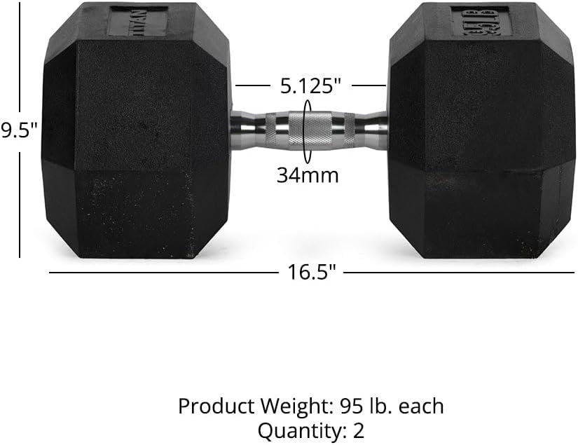 Titan Fitness Pair Rubber Coated Hex Dumbbells, Roll-Resistant Hexagonal Free Weights, Chrome-Coated Handles with Knurling, Strength Training Equipment