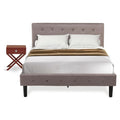 East West Furniture NL14F-1HA13 2 Piece Full Bed Set - Button Tufted Platform Bed Frame - Brown Taupe Velvet Fabric Upholstered Headboard and a Burgundy Finish Nightstand