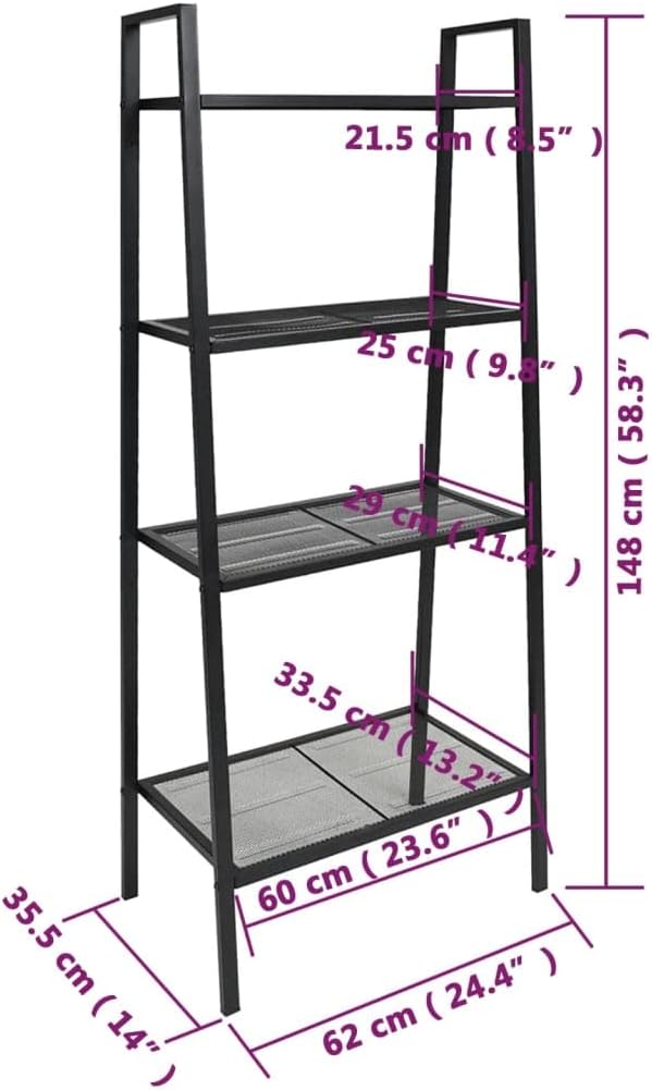 Anthracite Metal Bookcase, Large Rectangular Storage Shelves for Living Room, 4-Tier Industrial Ladder Book Case, Durable Steel Home Storage Organizer