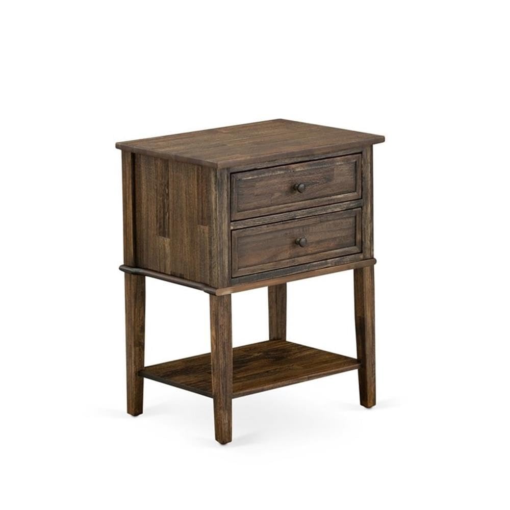 East West Furniture NL14F-1VL07 2 Piece Bedroom Set - Button Tufted Full Size Platform Bed - Brown Taupe Velvet Fabric Upholstered Headboard and a Distressed Jacobean Finish Nightstand