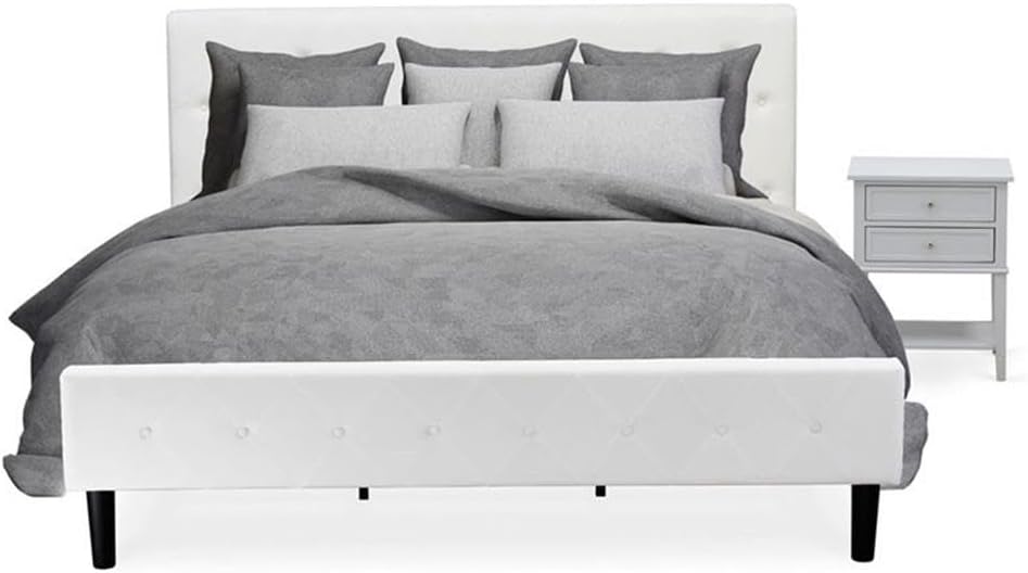 East West Furniture NL19K-1VL14 2 Piece Bedroom Set - Button Tufted King Size Bed - Linen white Velvet Fabric Upholstered Headboard and an Urban Gray Finish Nightstand