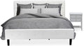 East West Furniture NL19K-1VL14 2 Piece Bedroom Set - Button Tufted King Size Bed - Linen white Velvet Fabric Upholstered Headboard and an Urban Gray Finish Nightstand