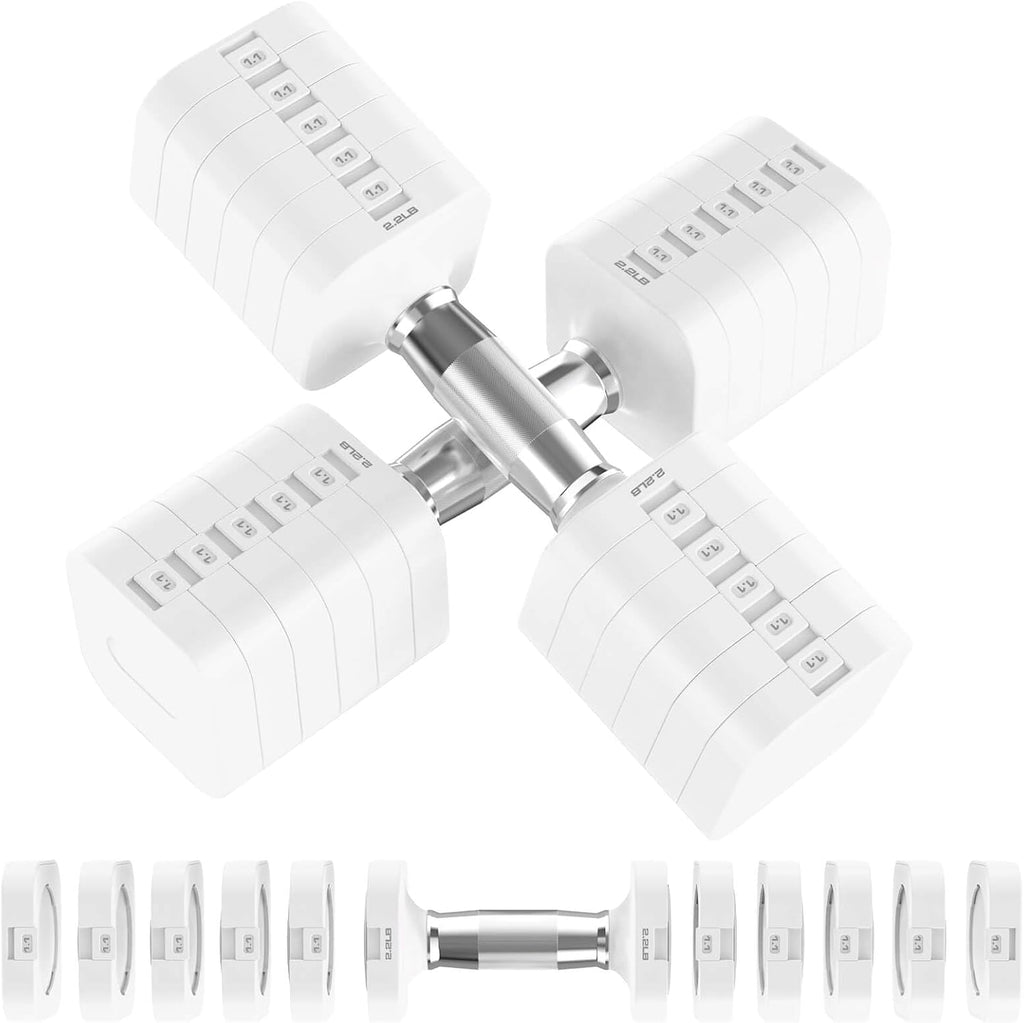 Hezeyferg 30.8LB Adjustable Dumbbell Set, Each Adjustable Weight Dumbbell with 6 Levels 4.4/6.6/8.8/11/13.2/15.4lb, Hand Weights Set for Men/Women Home Gym Exercise Workout
