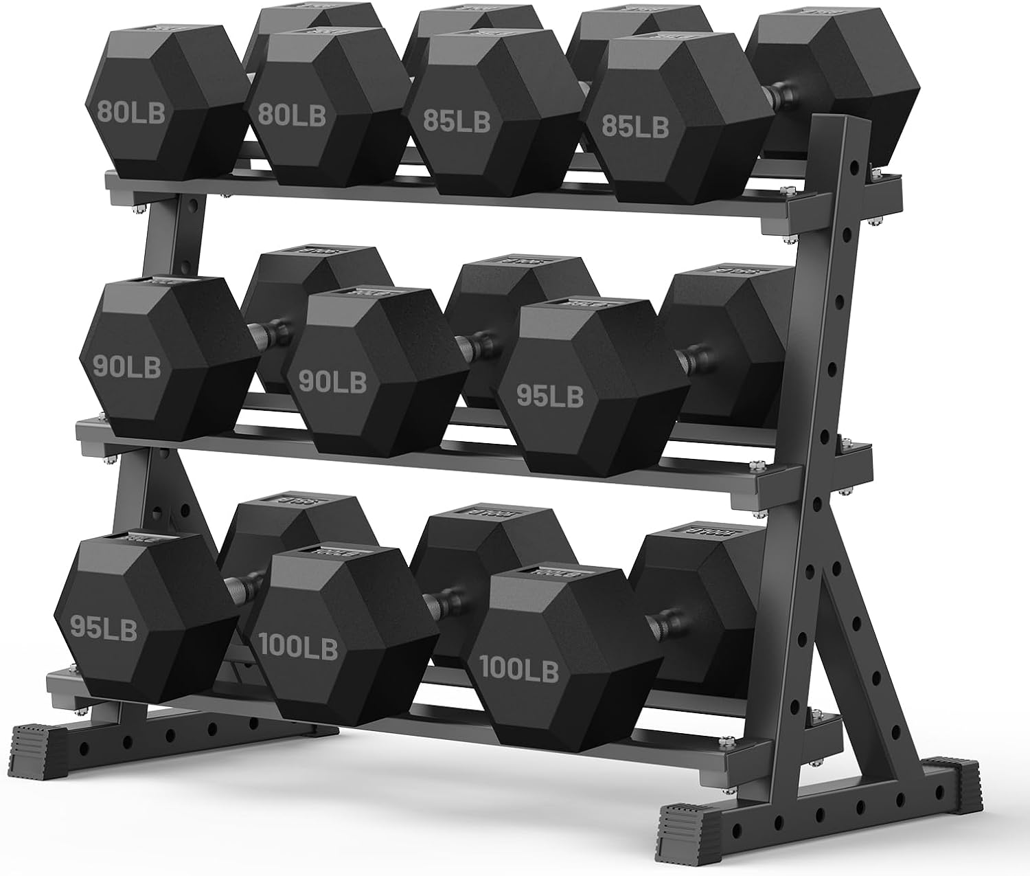 PAPABABE Hex Dumbbell Set with Rack, Rubber Encased Free Weight with Weight Storage Racks, Multiple Weight Options for Home Gym and Fitness