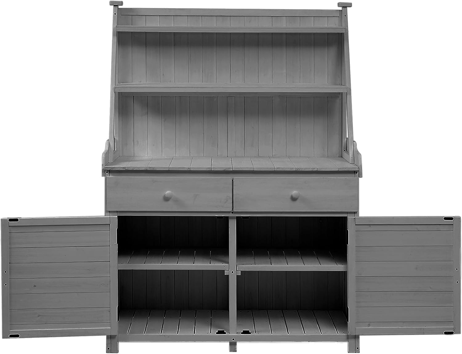 Merax 65' Outdoor Potting Bench Table, Wooden Gardening Table Workstation with Storage Shelf, Drawer, Cabinet, Planting Table Garden Work Bench for Patio, Gray