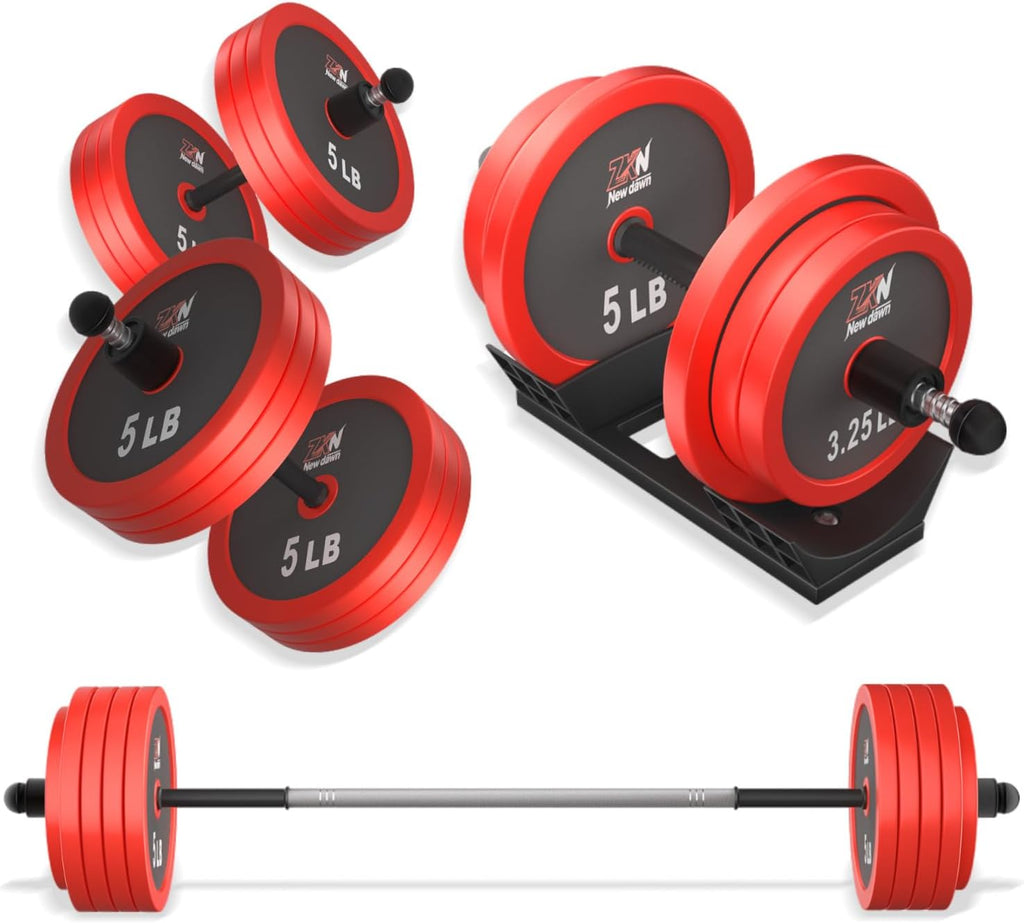 Adjustable Dumbbell Set，20/30/50/70/90lbs Free weight set with Carbon Steel,rack，Barbell Free weights set with Connector,Workout Equipment for Home Gym Suitable Men/Women