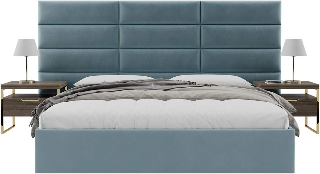 Vänt Upholstered Wall Mounted Headboard Panels -Fredrick Layout - 117' X 46'-Configuration of 12 Individual Panels - Recommended for King-Cal King - Velvet/Antique Blue