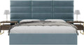 Vänt Upholstered Wall Mounted Headboard Panels -Fredrick Layout - 117' X 46'-Configuration of 12 Individual Panels - Recommended for King-Cal King - Velvet/Antique Blue