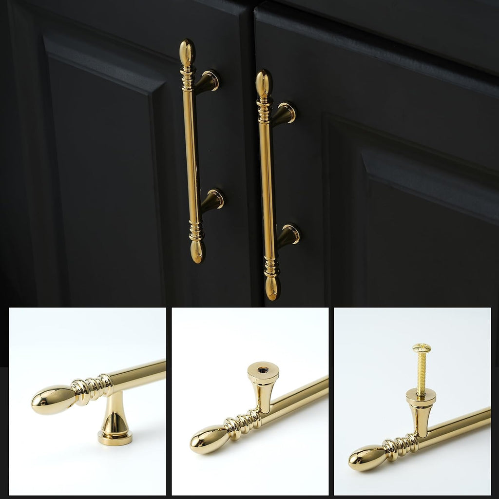 10 Pack Solid Brass Cabinet Pulls 5' Hole Center Drawer Pulls Gold Cabinet Handles for Cupboard Dresser Wardrobe Furniture and Bathroom Fixture