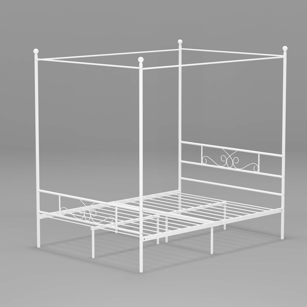 Weehom Full Canopy Bed Frame with Headboard and Footboard, 4 Posters Metal Bed Frame, No Box Spring Needed, Mattress Foundation Platform Bed for Kids and Adults, White