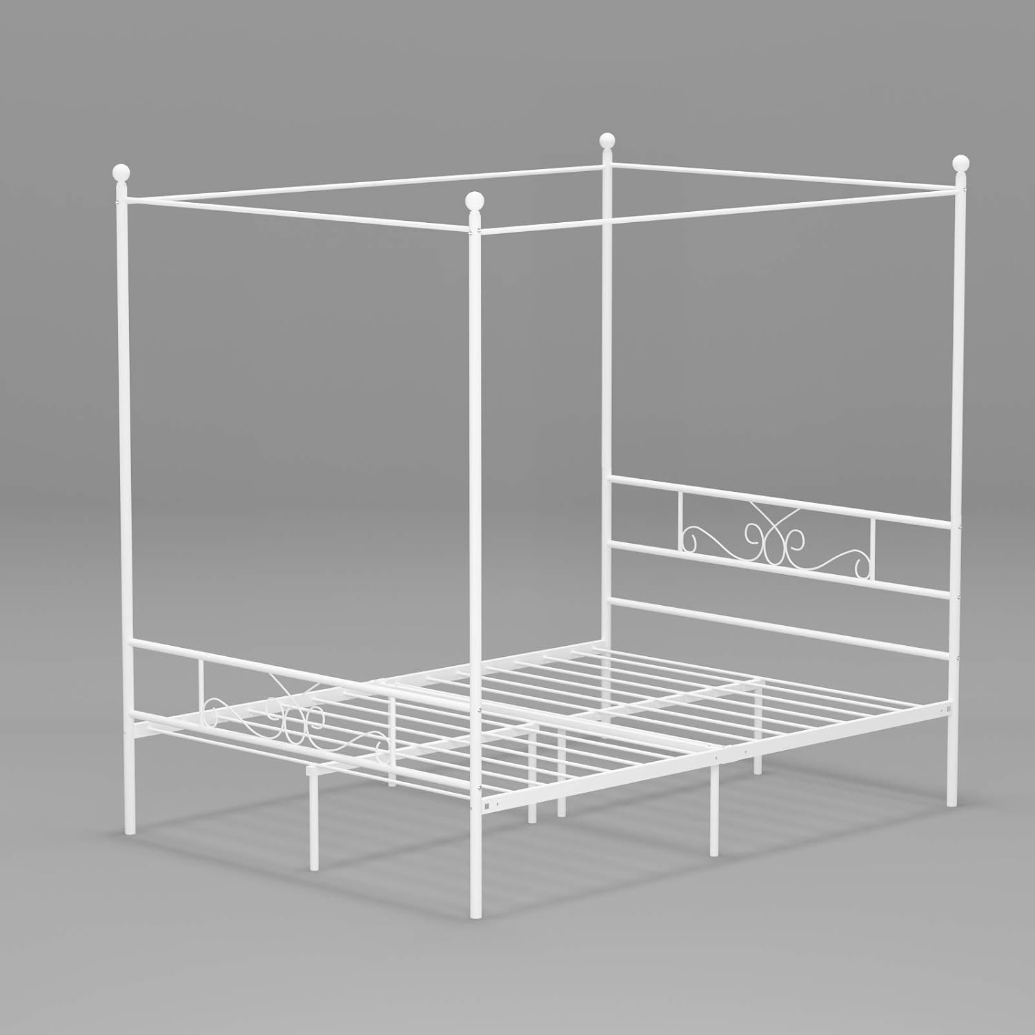 Weehom Full Canopy Bed Frame with Headboard and Footboard, 4 Posters Metal Bed Frame, No Box Spring Needed, Mattress Foundation Platform Bed for Kids and Adults, White
