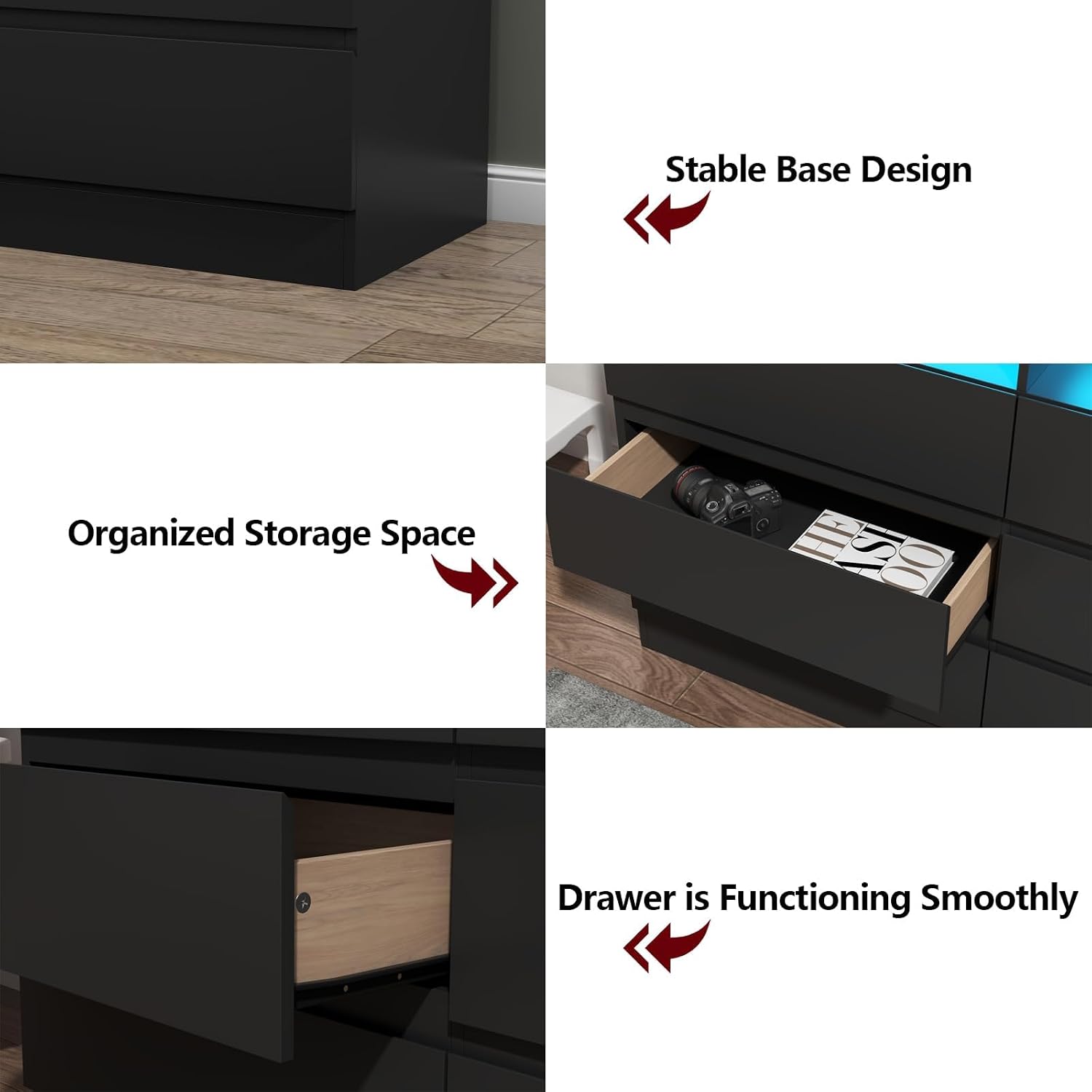 Loomie 9 Drawer Dresser for Bedroom with LED Lights & Power Outlet, Large 63' Black Dressers & Chest w/Deep Drawers, Triple Wide Dresser TV Stand for TVs up to 75',Dressers Organizer w/3 Open Cubbies