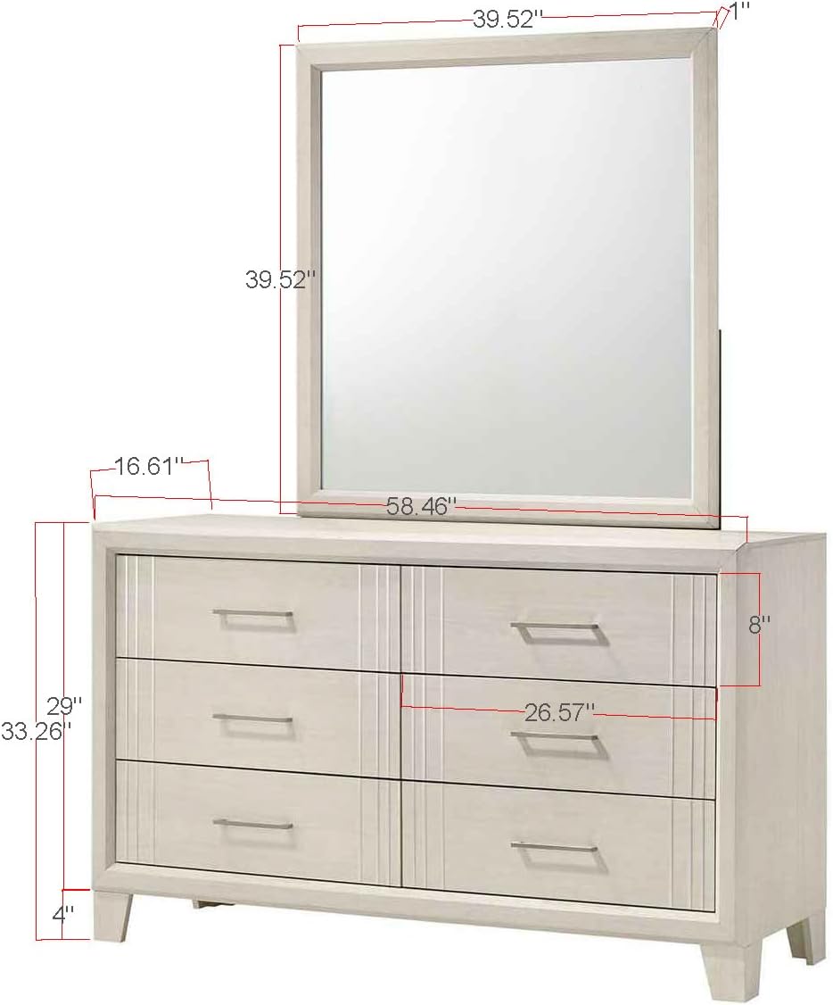 Beautiful Lustrous White Cream Finish Full Size Panel Bed Wooden 3pc Bedroom Set