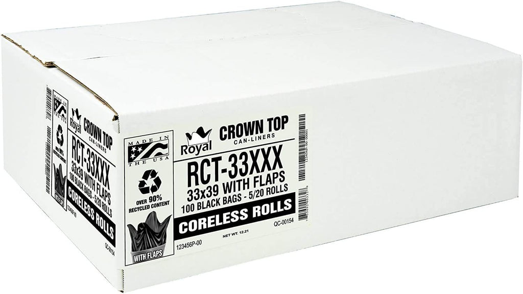 Heavy Duty 33 Gallon Trash Bags (Huge 100 Ct. /w Flap Ties) - 2 MIL equiv. Thick Gauge Large Black Plastic Garbage Liners for Kitchen,Yard,Brute/Rubbermaid(1 Pallet of 100 Cases, 10000 Bags Total)