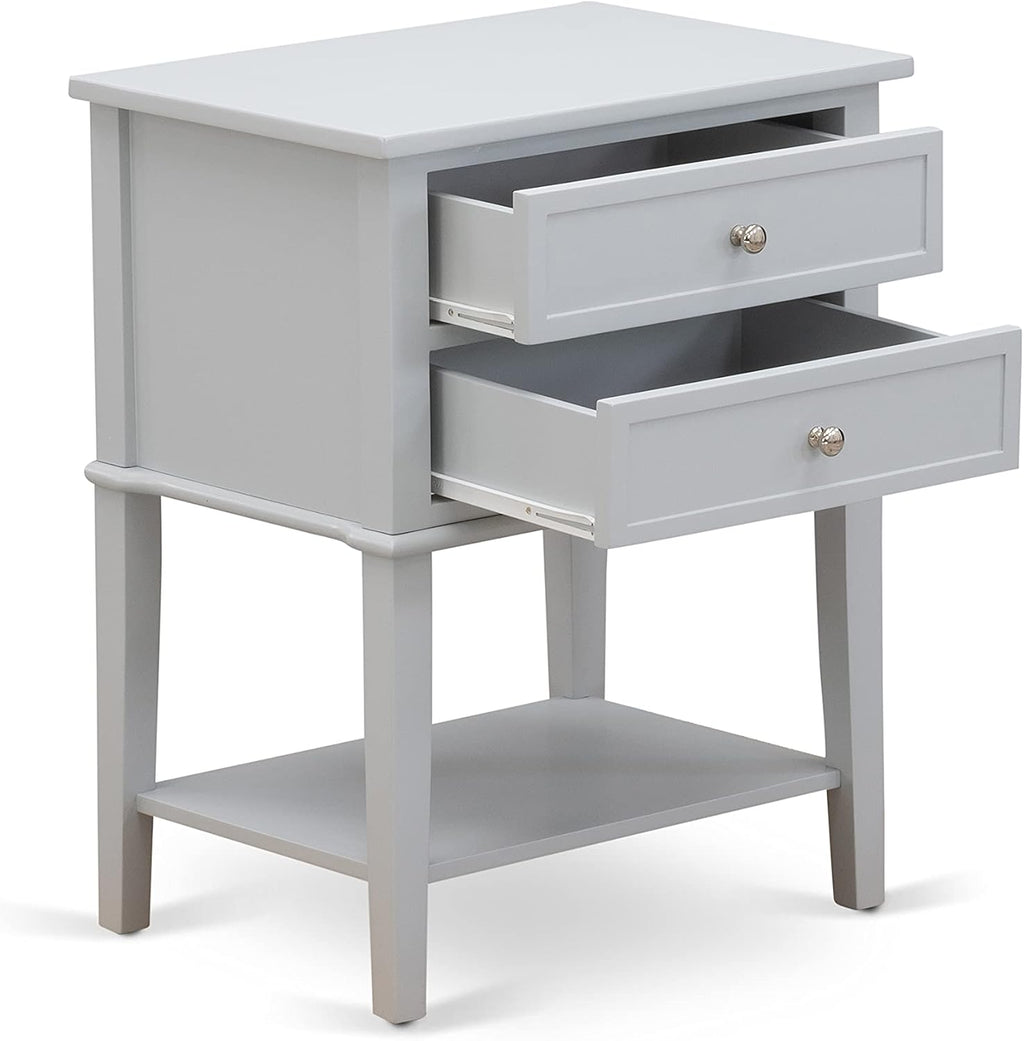 East West Furniture FN08K-2VL14 3-Piece Platform King Size Bedroom Set with 1 Mid Century Bed and 2 Night Stands - Reliable and Durable Manufacturing - Mist Beige Linen Fabric