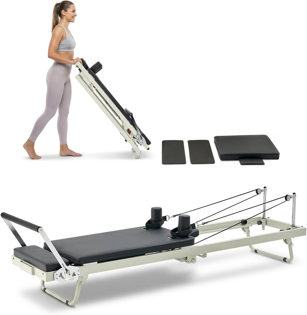 VEVOR Pilates Reformer Foldable, Suitable for Intermediate and Beginners Users, Pilates Equipment for Home Gym Studio Use with 4 Adjustable Resistance Spring, Up to 400 LBS