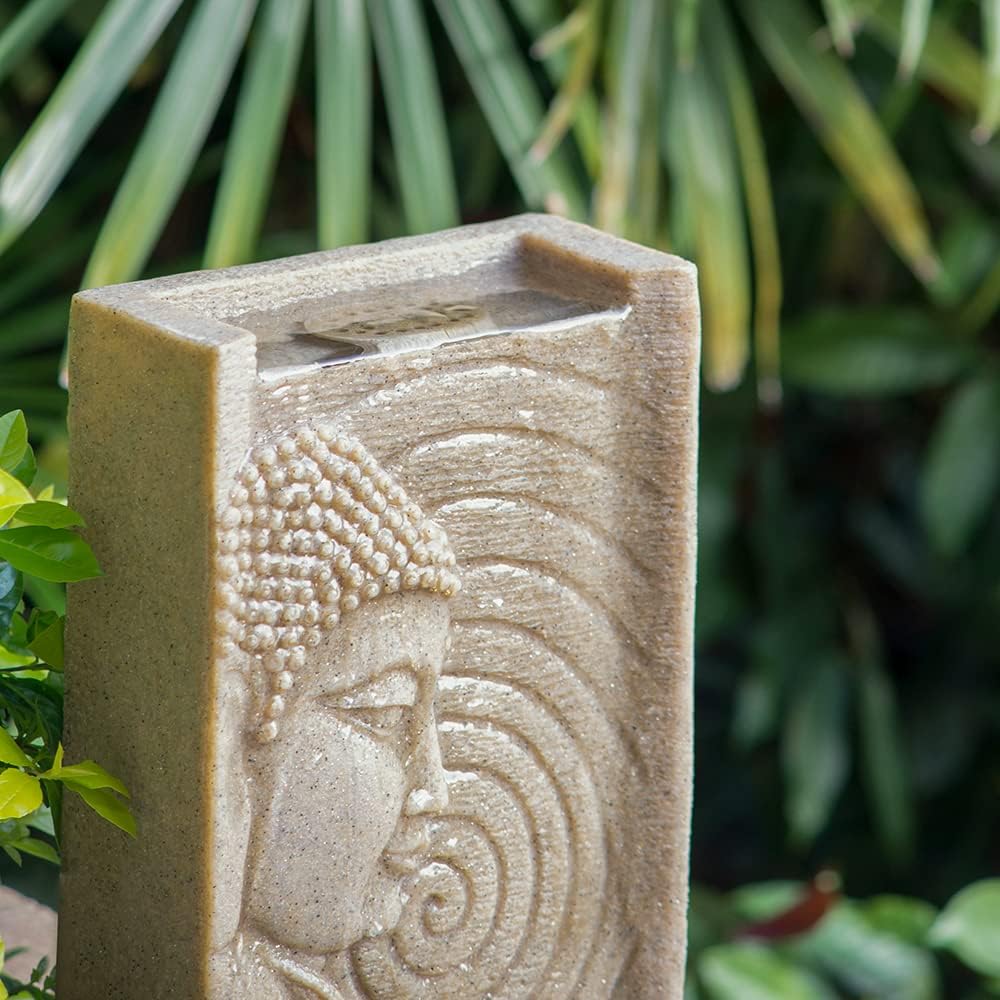 Small Water Fountain Indoor, 14' Buddha Water Fountain with LED Light and Circular Water Flow for Good Luck for Indoor Home Office Tabletop and Outdoor Decor