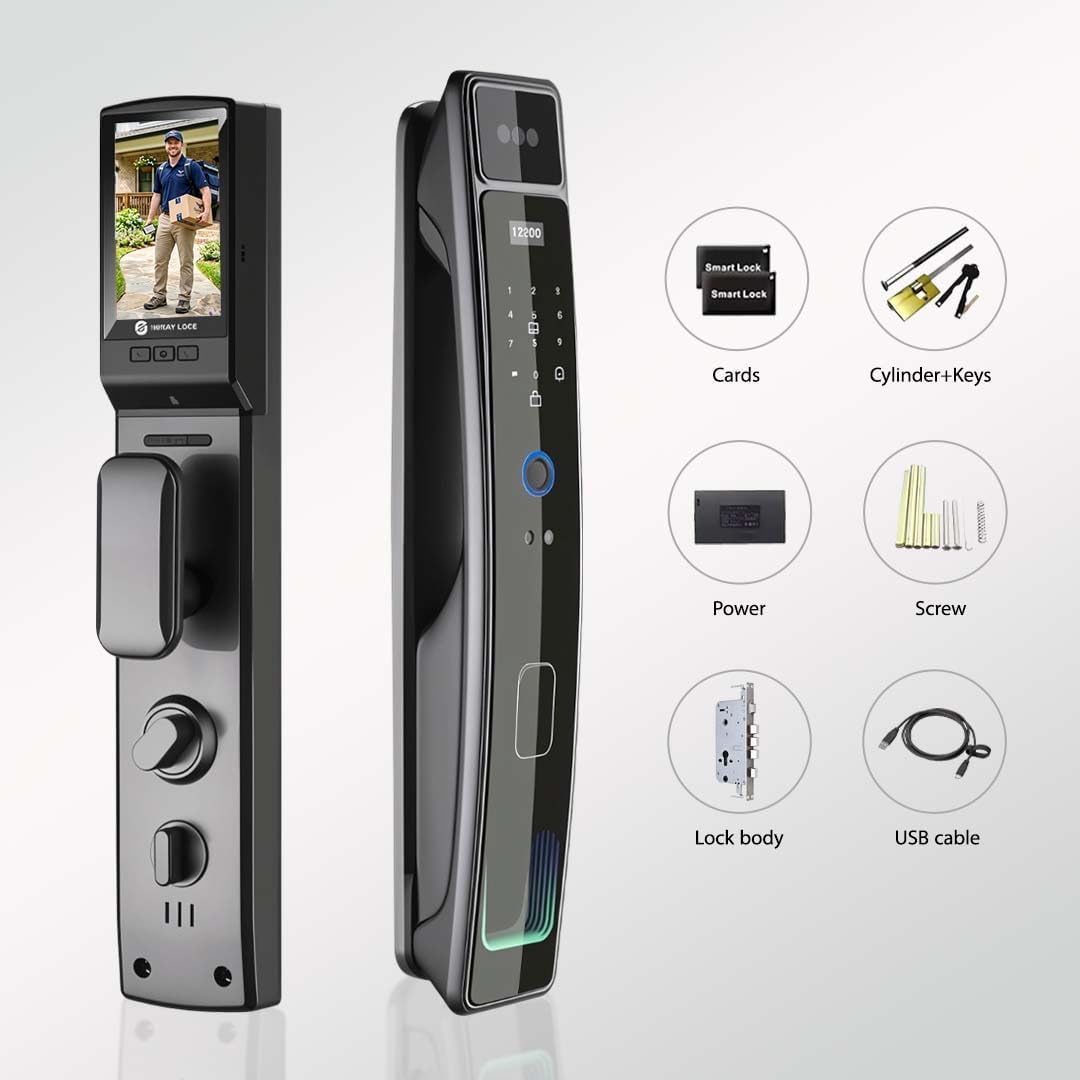 Smart Door Lock with Camera & 3D Face Recognition, Keyless Entry Door Lock with Fingerprint, Password, IC Card, App Control & Doorbell, Secure Mortise Lock for Front Door (Usmart App)