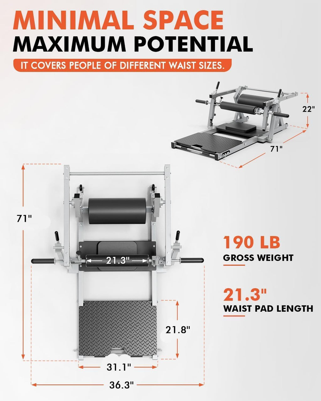 GMWD Hip Thrust Machine, 800LBS Plate-Loaded Glute Bridge Machine with Weight Holder, Heavy Duty Butt Exercise Equipment for Glute Muscles Building and Butt Shaping, Adjustable Footboard(R100LB