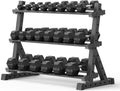 PAPABABE Hex Dumbbell Set with Rack, Rubber Encased Free Weight with Weight Storage Racks, Multiple Weight Options for Home Gym and Fitness