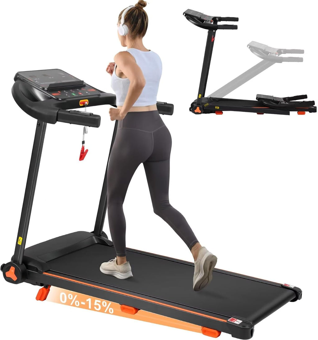 Merax Foldable Treadmills for Home with Incline - Bluetooth Speaker, Dual Control Mode, 300LBS Capacity, 7.5MPH Walking Pad Treadmill with Handle Bar, 3.0HP Low Noise Portable Walking Running Machine