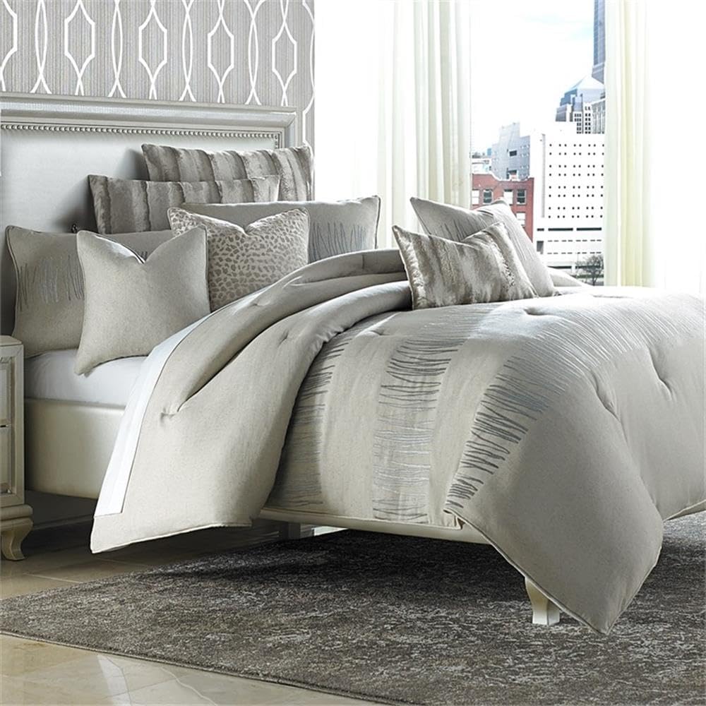 Michael Amini BCS-KS10-CAPVA-NUTR 10 Piece Captiva Comforter Set, King, Neutral