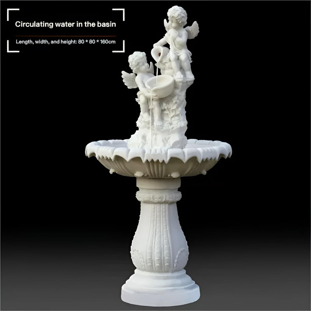 Large Outdoor Electric Water Fountain with Angel Top, 4-Tier Crystal Garden Fountain with LED Lights, Natural Crystals & Free Protective Cover for Lawn, Patio & Villa Décor (no pond, 120*120*160 CM)