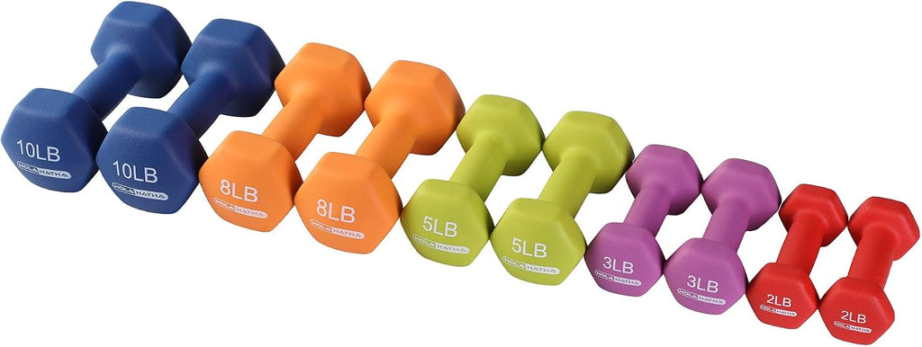 HolaHatha Neoprene Dumbbell Weights Set w/Rack, Home Gym Equipment - Portable Weighted Exercise Dumbbells for Fitness, Training, and Lifting Workouts