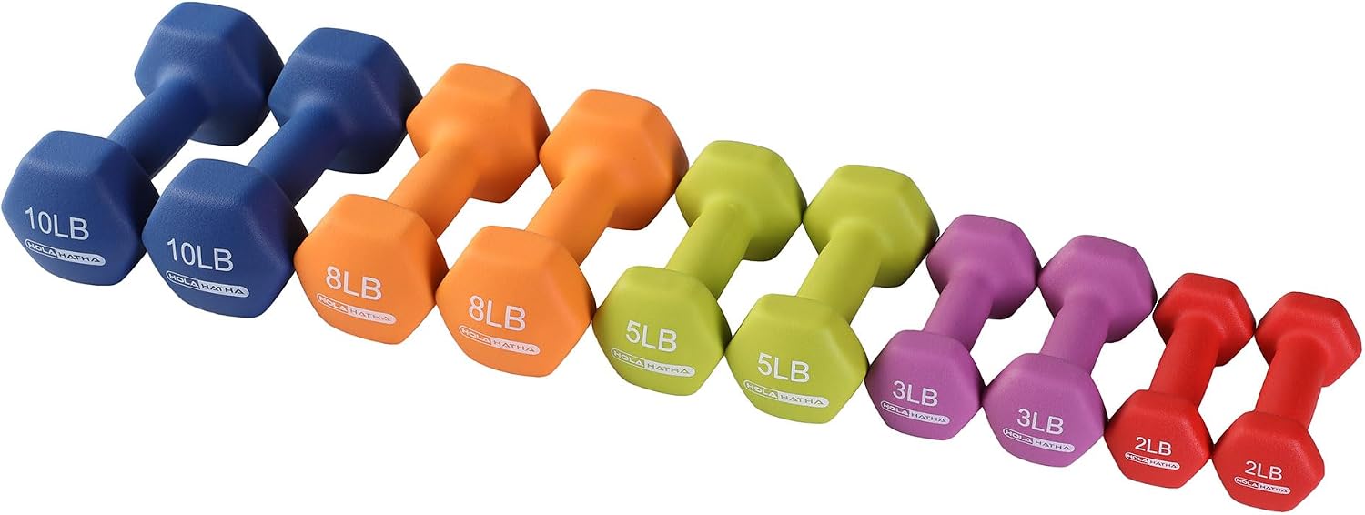 HolaHatha Neoprene Dumbbell Weights Set w/Rack, Home Gym Equipment - Portable Weighted Exercise Dumbbells for Fitness, Training, and Lifting Workouts