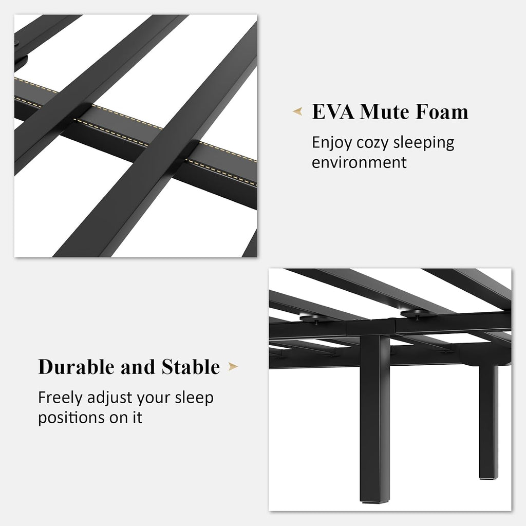 LOEWAY Full Metal Bed Frame with Classical Headboard and Footboard, Platform Bed Frame with Sturdy Metal Slats Support, Adequate Under Bed Storage, No Box Spring Needed, Easy Assembly, Black