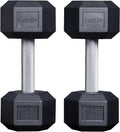 Rep Fitness Rubber Hex Dumbbell(s) - Singles (55LB +) and Pairs (5LB - 50LB) - Low Odor, Fully Knurled Handle