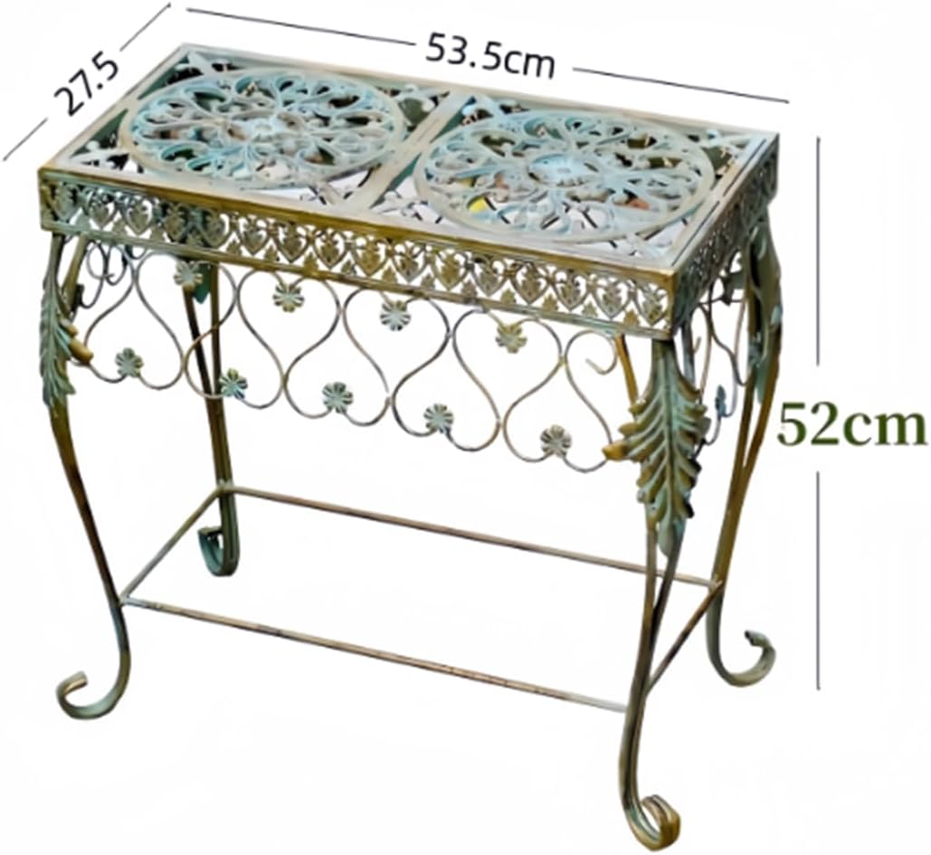 Outdoor Wrought Iron Flower Stand, Heavy Duty Garden Potting Bench Table,2 Tier Metal Plant Stand,Large Garden Work Bench Station,for Home Garden Backyard,A