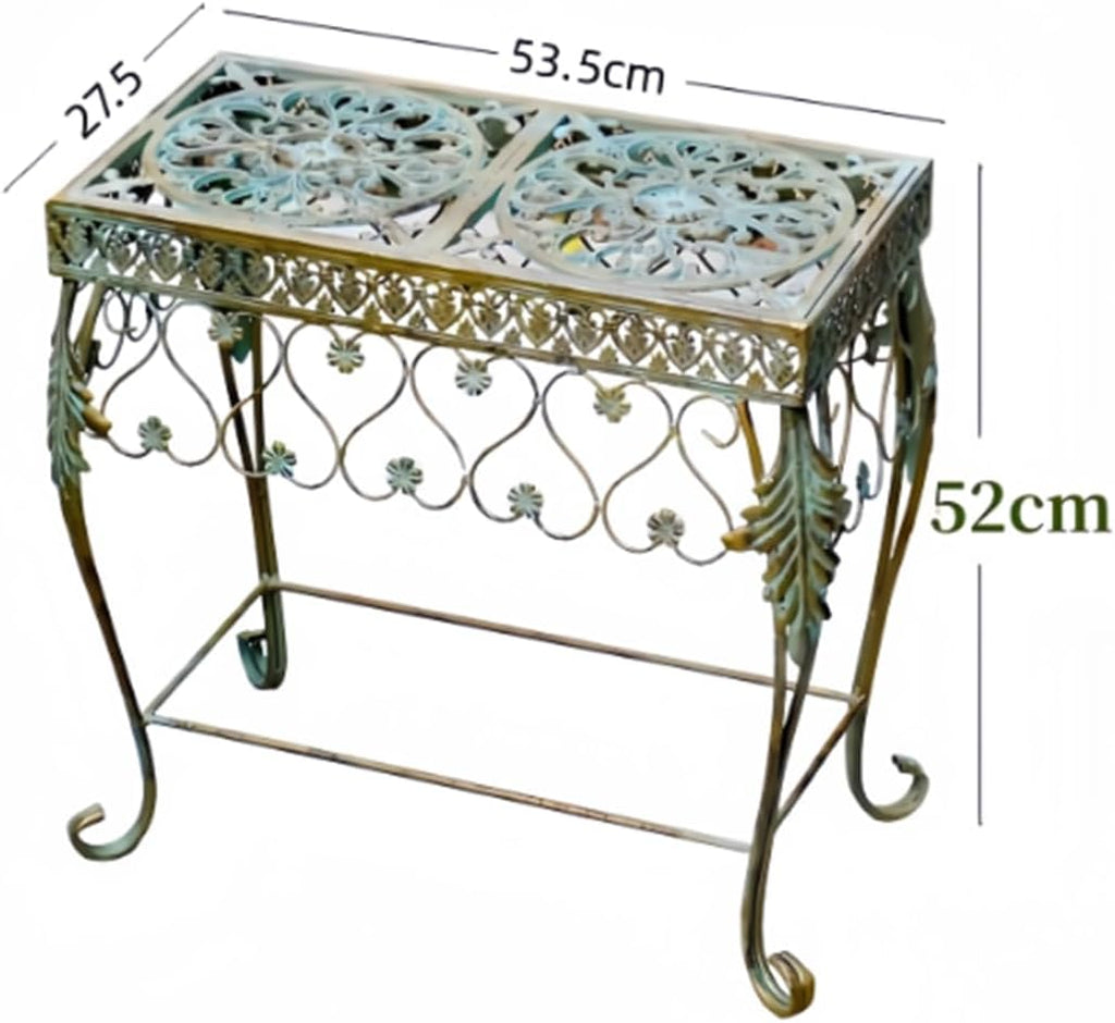 Outdoor Wrought Iron Flower Stand, Heavy Duty Garden Potting Bench Table,2 Tier Metal Plant Stand,Large Garden Work Bench Station,for Home Garden Backyard,B