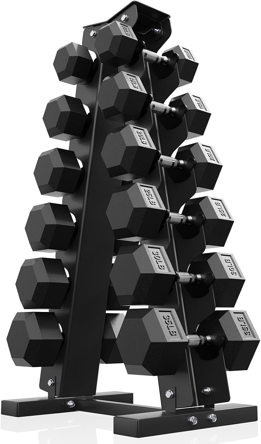PAPABABE Hex Dumbbell Sets with Rack, 100-600lb Rubber Coated Dumbbell Weight Set and Storage Rack, Multiple Options Hand Weights for Strength Training