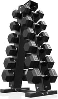 PAPABABE Hex Dumbbell Sets with Rack, 100-600lb Rubber Coated Dumbbell Weight Set and Storage Rack, Multiple Options Hand Weights for Strength Training