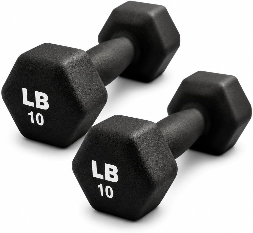 Neoprene Hexagon Dumbbells with Cast Ergo Handle (1 to 15lbs Pack of 1, 2, 4) | Durable Anti-Slip Exercise & Fitness Strength Training Free Weights for Home Gym | Black | For Men & Women
