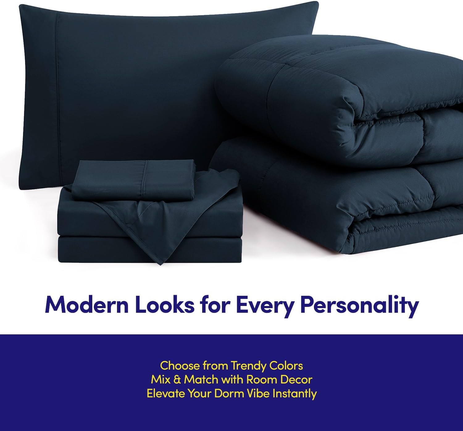 Sweet Home Collection Dorm Room Essentials College Bedding Comforter Set 5 Piece Twin XL Size Bed in a Bag for College Students Boys and Girls, Twin XL, Navy Blue (Pack of 4)