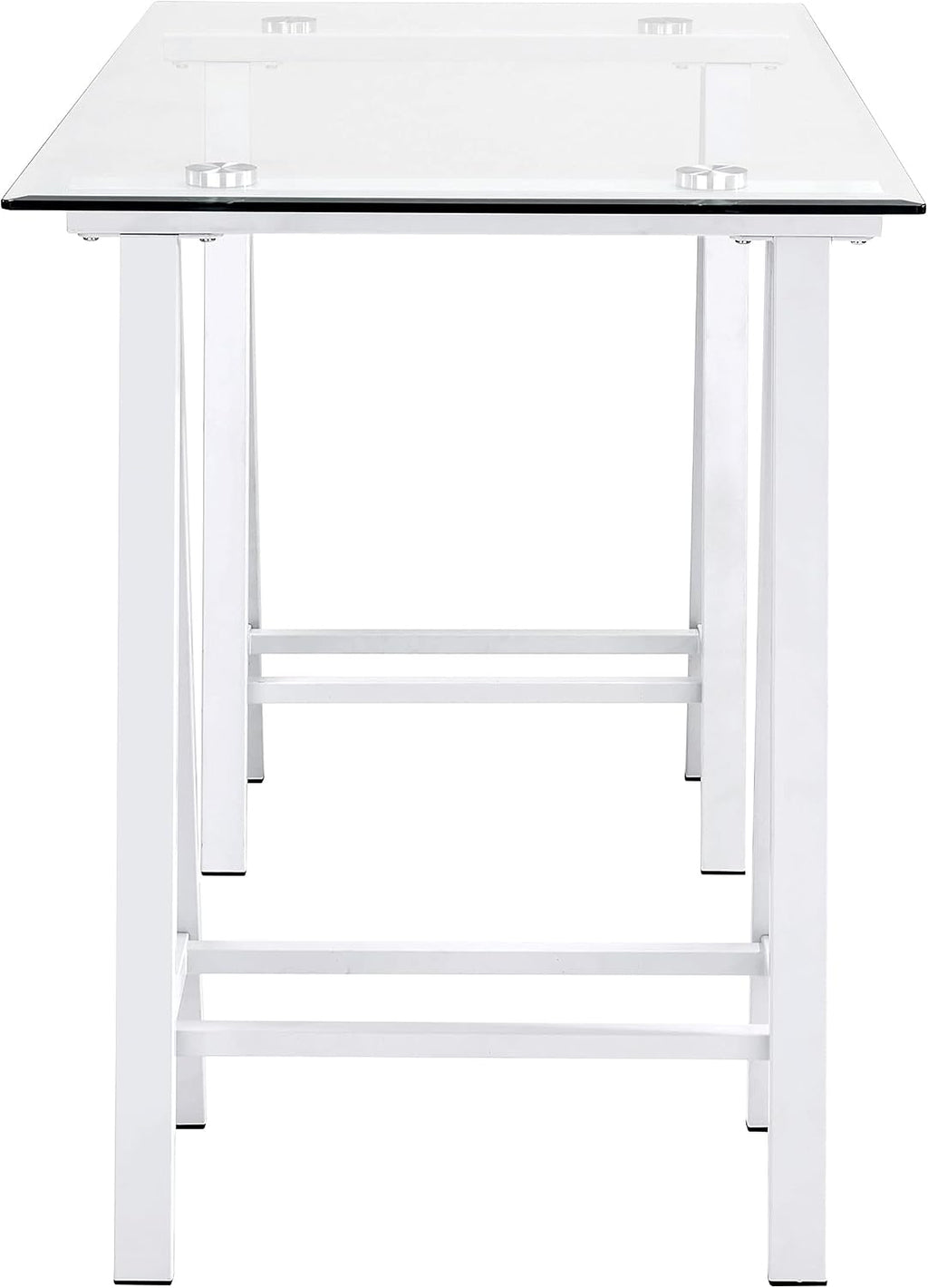 OSP Home Furnishings Middleton 47 Inch Desk with Clear Beveled Glass Top, White Base