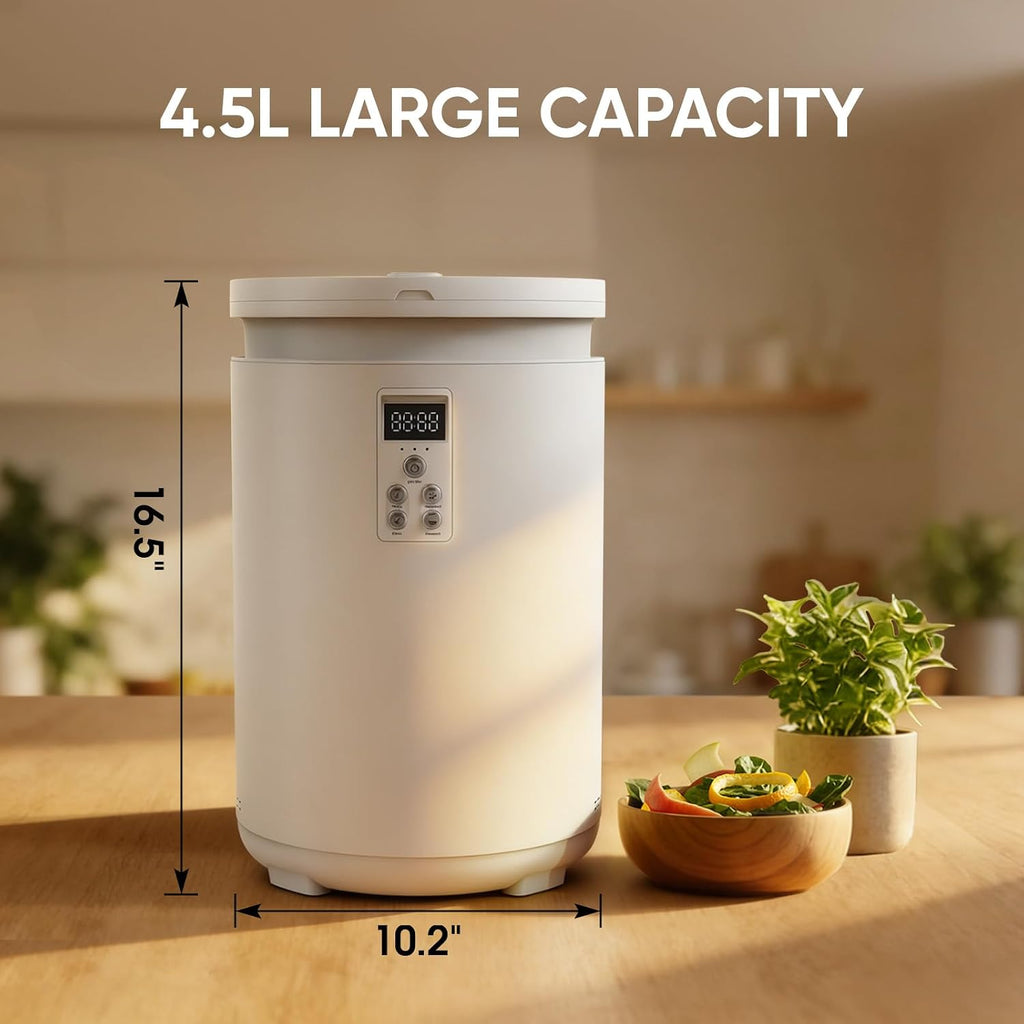 4.5L Electric Composter for Kitchen, Countertop Compost Bin with 820g Activated Carbon Filter, 4 Smart Modes, Odorless & Quiet Smart Compost Bin Kitchen, Turn Scraps to Pre-Compost