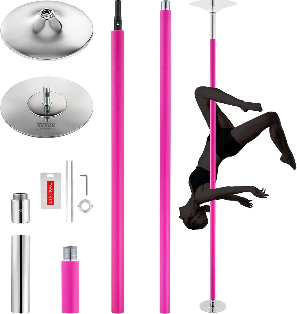 VEVOR Professional Dancing Pole, Spinning Static Dancing Pole Kit, Portable Removable Pole, 45mm Heavy-Duty Stainless Steel Pole, Height Adjustable Fitness Pole, for Exercise Home Club Gym, Silver