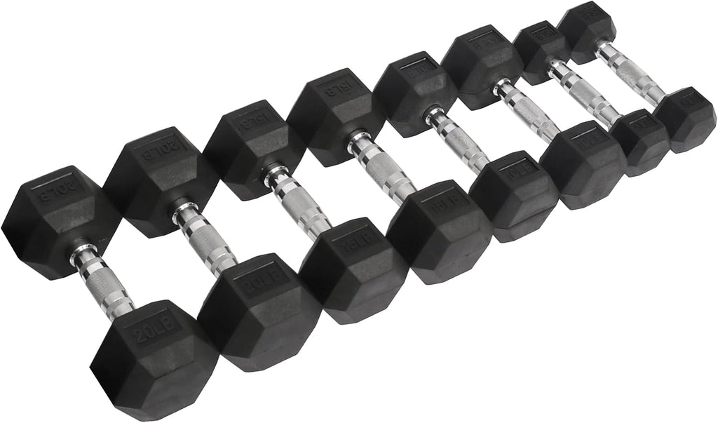 Fitvids Rubber Encased Hex Dumbbell Set Contoured Handle for Muscle Toning, Strength Building & Full Body Workout, 60LB, 100LB, 150LB and 550LB Set