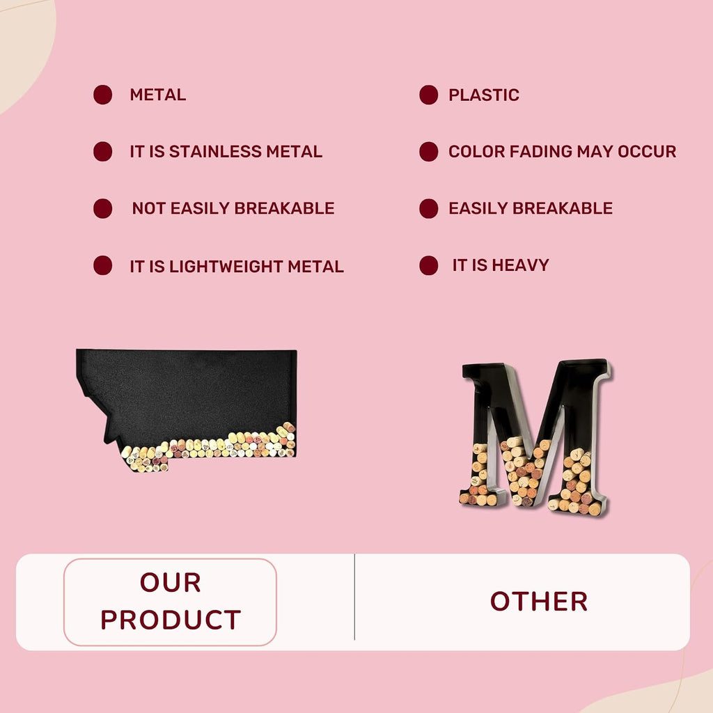 NEONSİGN Montana State Map Wine Cork Holder Metal Montana Decor Sign Wine Bar Pub Home Decoration (Black, 36 inch)
