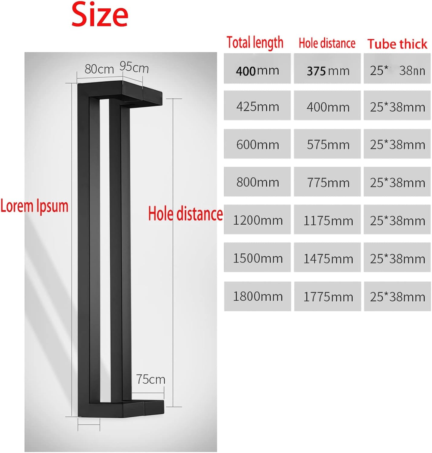 Barn Door Pull Handle, Solid Standoff Heavy Duty Commercial Grade Stainless Steel Modern Door Handle,for Barn Door Handle/Glass Handles,4 Colors(Black 16.7in (42.5cm))