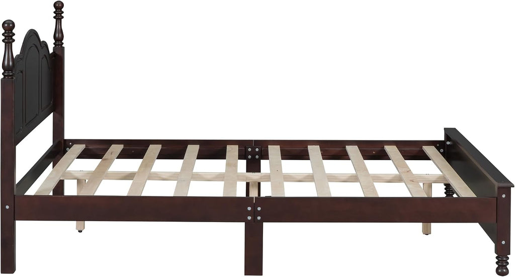 Merax 3-Pieces Bedroom Sets, Queen Size Retro Style Wood Bed Frame with Two Nightstands and high Headboard for Bedroom, Wood Slat Support, No Box Spring Needed, Easy Assembly (Dark Walnut)