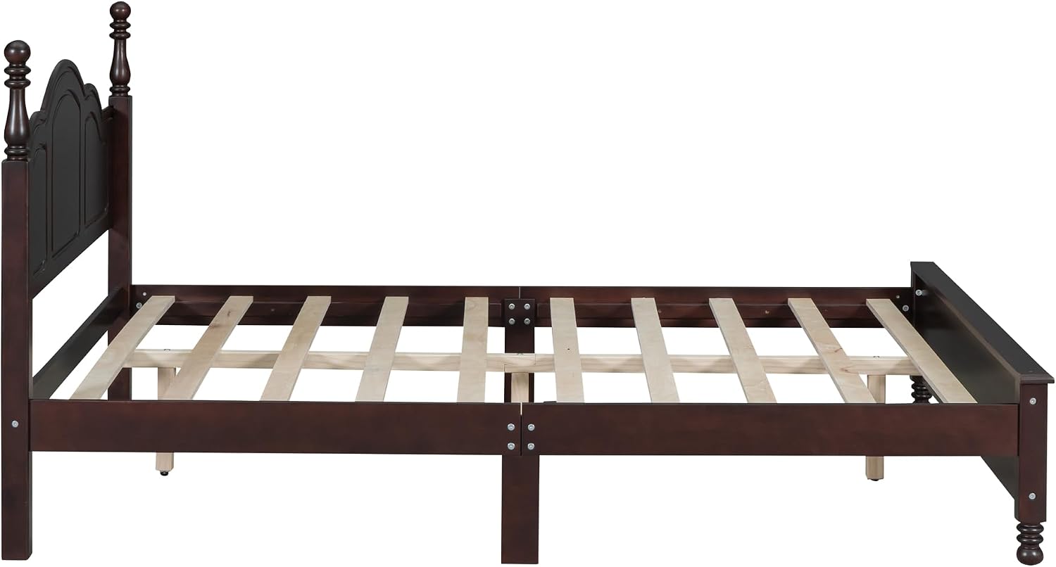 Merax 3-Pieces Bedroom Sets, Queen Size Retro Style Wood Bed Frame with Two Nightstands and high Headboard for Bedroom, Wood Slat Support, No Box Spring Needed, Easy Assembly (Dark Walnut)