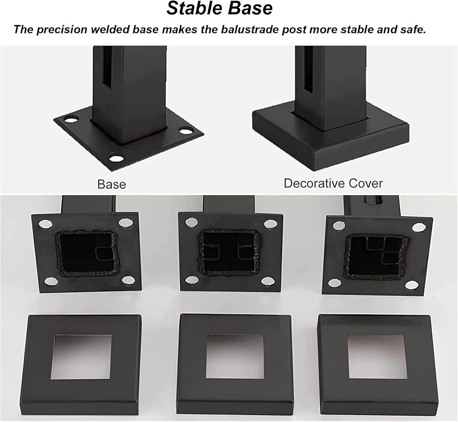 Glass Railing Post with Spigots Slots for 3/8' or 1/2' Glass- Black Stainless Steel Square Glass Balustrade Post System for Deck, Steps, Balcony, Pool, Garden, Patio Stairs ( Color : Corner Post , Siz