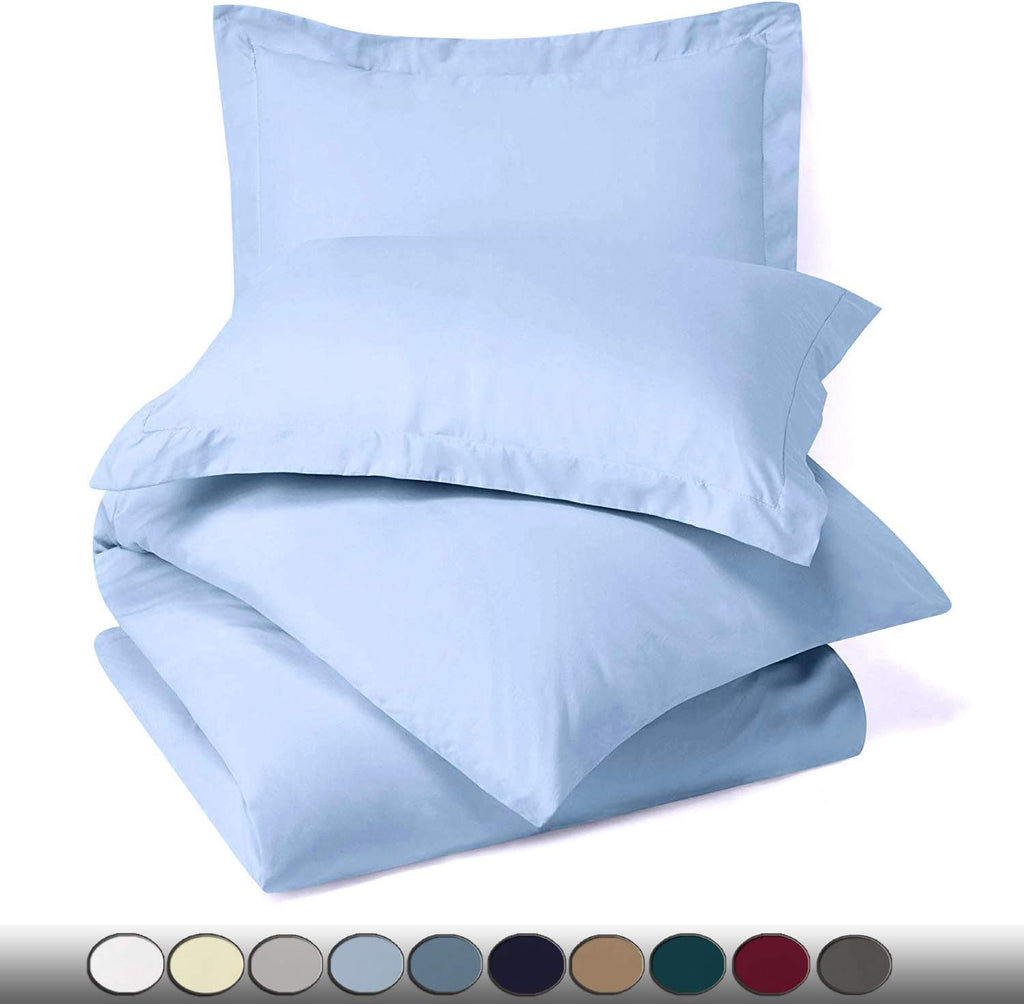 4 Piece Bed in a Bag Set 100% Egyptian Cotton 600 Thread Count Duvet Cover Pillow Shams & Fitted Sheet with Extra Deep Pocket Soft Bedding(Queen Size, Sky Blue)