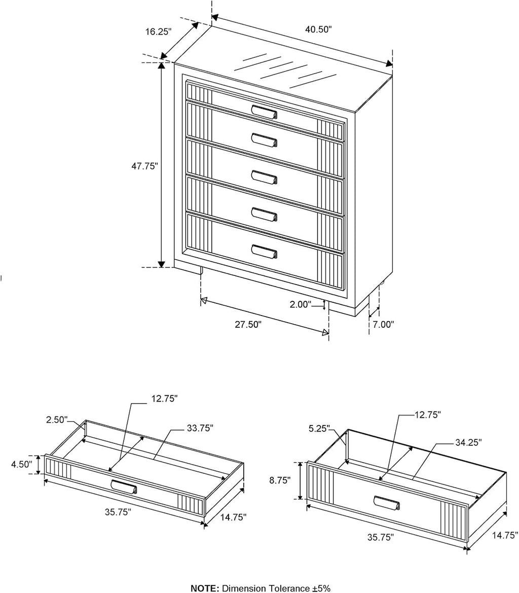 White and Black King 5PC Bedroom Set with 50' TV Lift LED, Speakers and Fireplace
